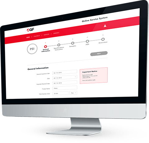 The view of AQF Online, a digital quality control platform, showing the general information of a pre-shipment inspection,