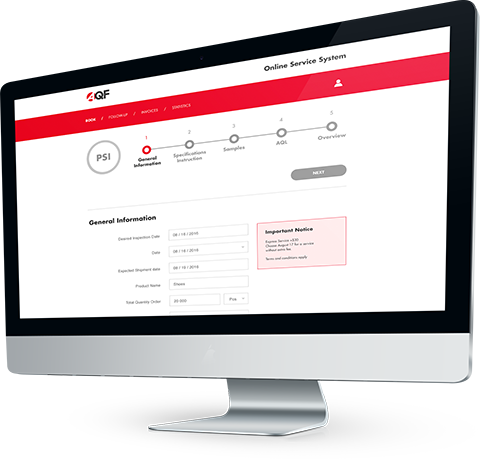 The view of AQF Online, a digital quality control platform, showing the general information of a pre-shipment inspection,